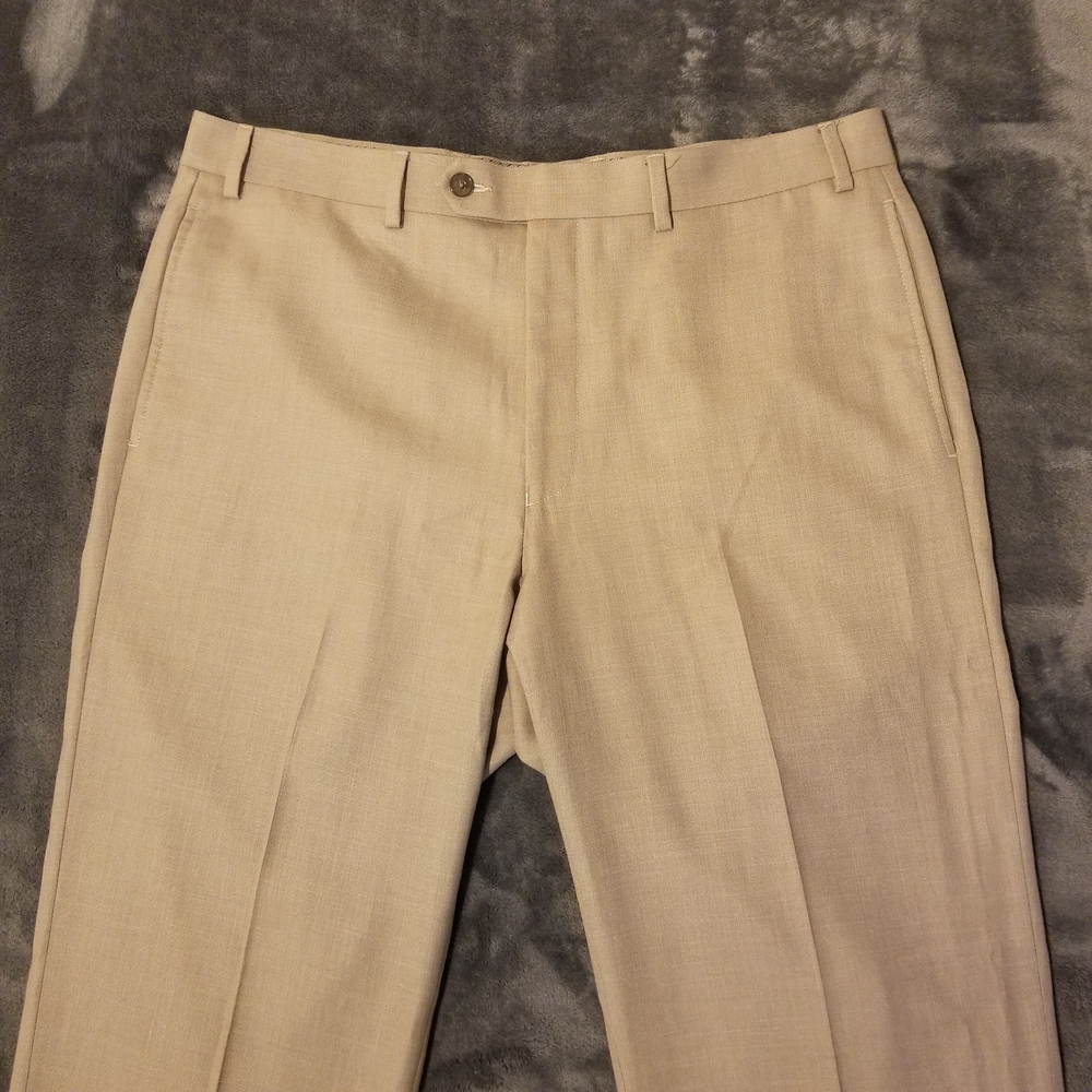 Tan Flat Front 36W x 32L Men's Four Pocket Dress Trousers - Picture 3 of 7